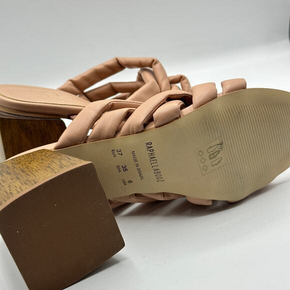 ANTHROPOLOGIE x RAPHAELLA BOOZ Puffy Wooden Block Heel Sandal Nude Blush Sz 6 - Picture 7 of 7